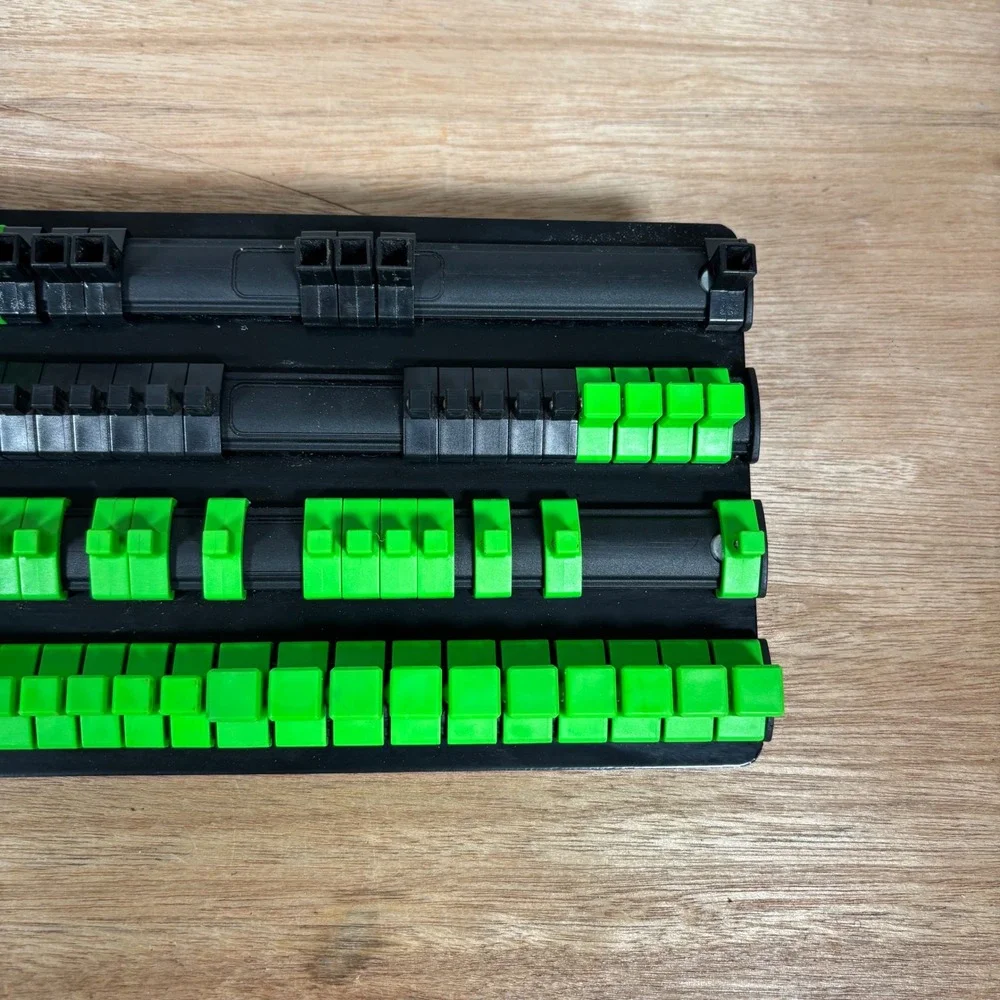 Olsa Tools Socket Organizer Tray 4 Rails Green Black Tool organizer 1/4